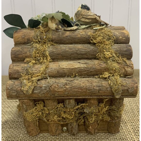 Rustic Wood Birdhouse Cookoo or Music Box With Faux Greenery & Bird Inside - Picture 2 of 8